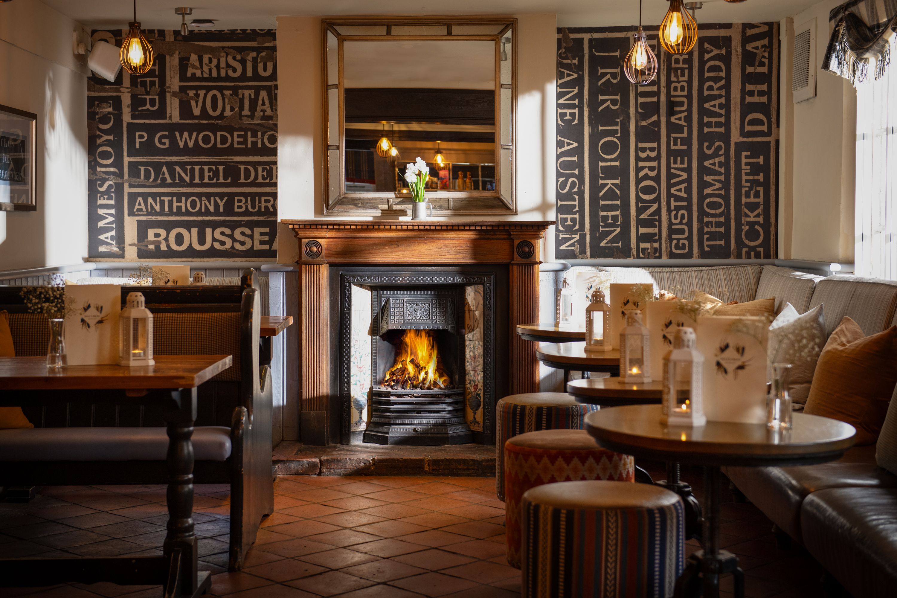 an open fire in the restaurant
