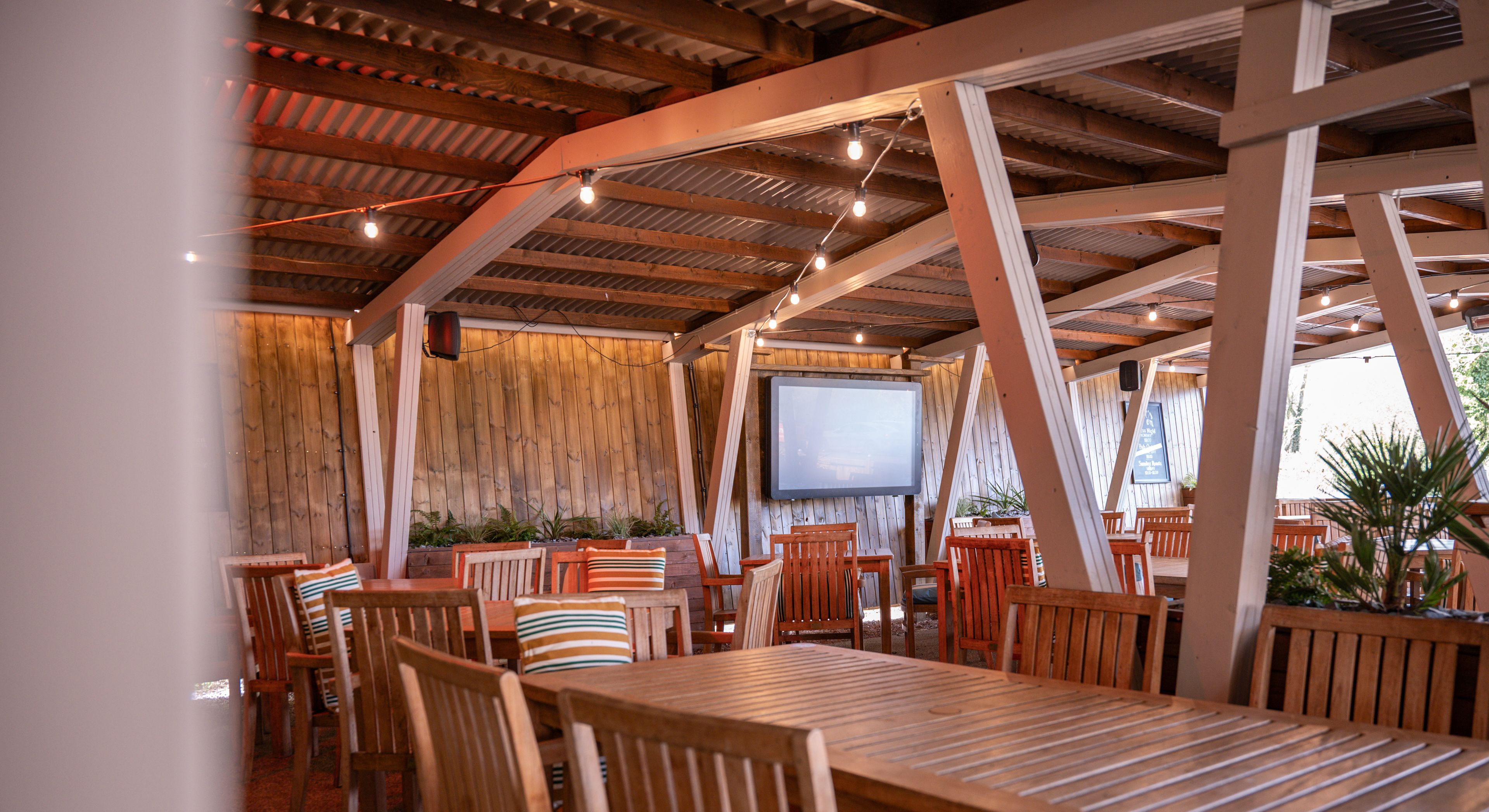 heated outdoor seating area in the barn